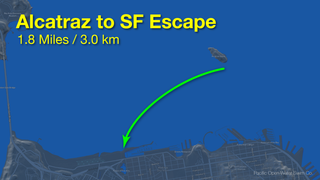 Alcatraz to SF Escape swim route map - 1.8 Miles (3.0 km)