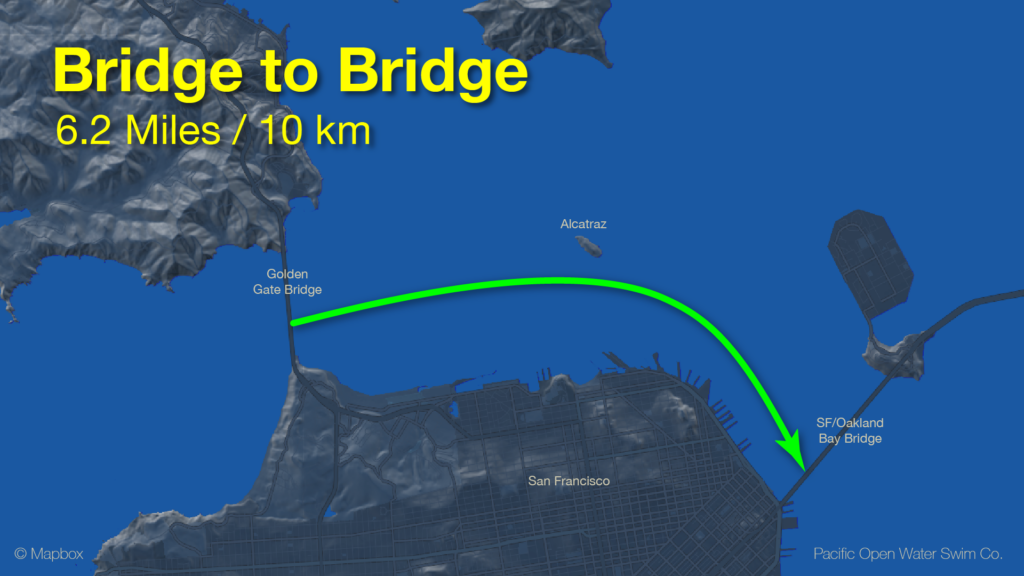 Bridge to Bridge swim route map - 6.2 Miles (10 km)