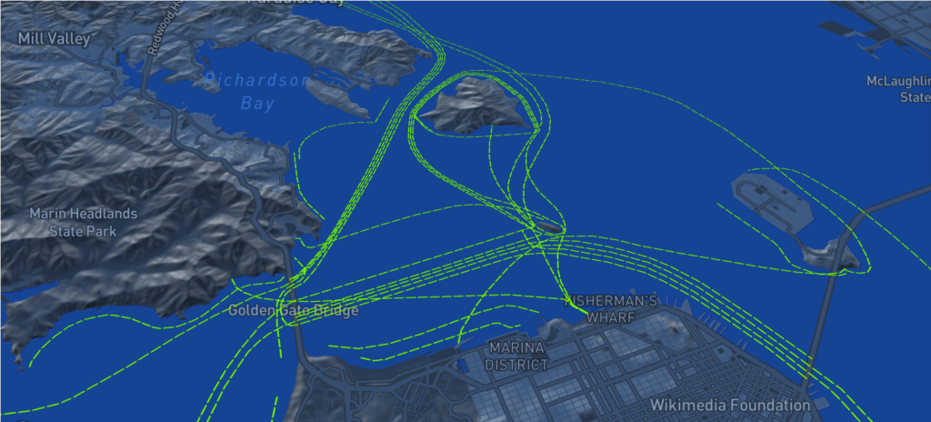 San Francisco Bay course map overview showing multiple open water swimming routes for all abilities.